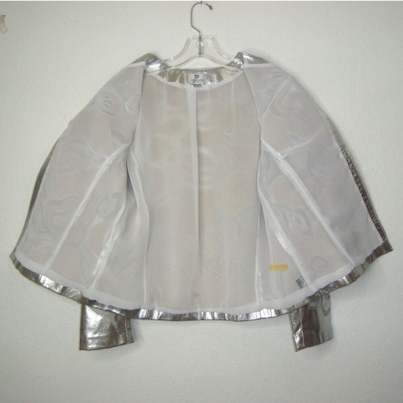 Chico’s Silver Metallic 25th Anniversary Odile Leather Jacket with Cutouts sz 16 - Picture 3 of 9
